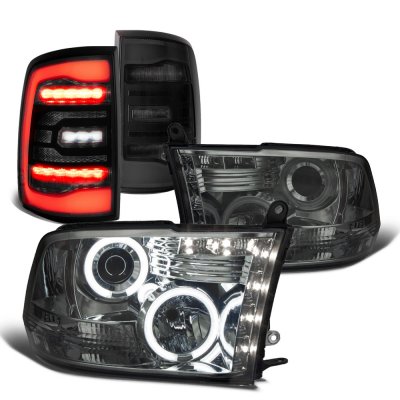 Dodge Ram 2009-2018 Smoked Halo Projector Headlights Full LED Tail Lights
