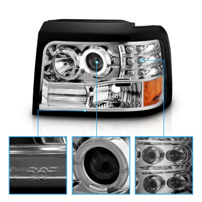 Ford F150 1992-1996 Chrome Halo Projector Headlights with LED