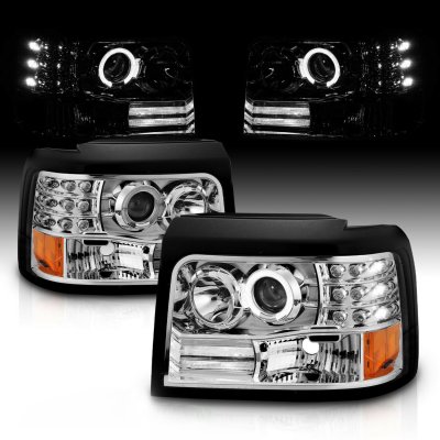 Ford F250 1992-1996 Chrome Halo Projector Headlights with LED