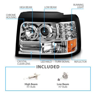 Ford F250 1992-1996 Chrome Halo Projector Headlights with LED