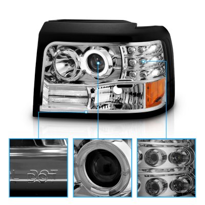 Ford F250 1992-1996 Chrome Halo Projector Headlights with LED