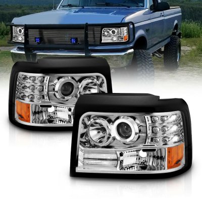 Ford F350 1992-1996 Chrome Halo Projector Headlights with LED