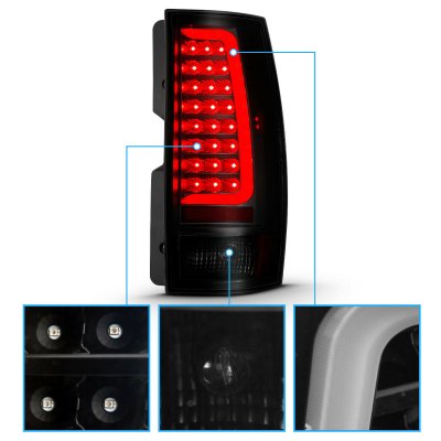 Chevy Suburban 2007-2014 Black Smoked LED Tube Tail Lights