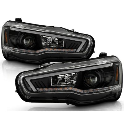 Mitsubishi Lancer 2008-2017 Black Projector Headlights LED DRL Dynamic Signal