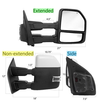 Ford F250 Super Duty 2017-2022 White Power Folding Towing Mirrors Heated LED Signal