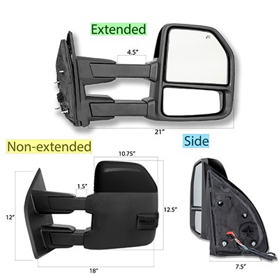 Ford F250 Super Duty 1999-2002 Glossy Black Towing Mirrors Smoked LED Lights Power Heated