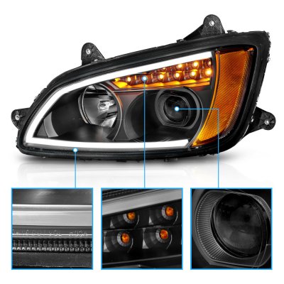 Kenworth T370 2008-2017 Black Projector Headlights LED DRL