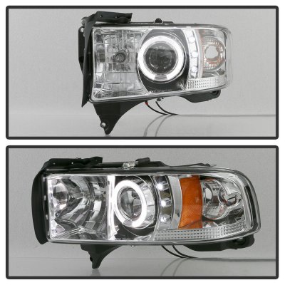 Dodge Ram 1994-2001 Clear Halo Projector Headlights with LED