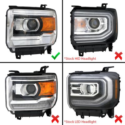 GMC Sierra 1500 2014-2015 Glossy Black Smoked Projector Headlights LED DRL Dynamic Signal Activation