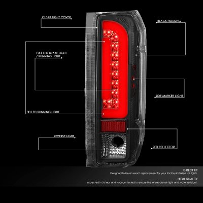 Ford Bronco 1989-1996 Black LED Tail Lights Red Tube