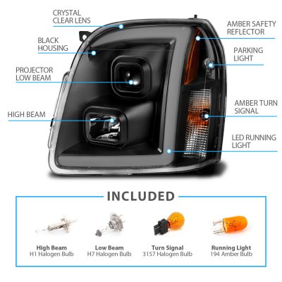 GMC Yukon XL 2007-2014 Black LED DRL Projector Headlights