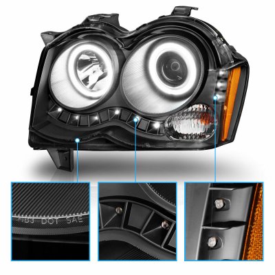 Jeep Grand Cherokee 2008-2010 Projector Headlights Black Halo LED