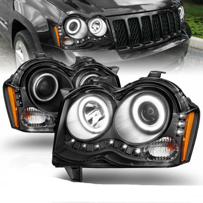 Jeep Grand Cherokee 2008-2010 Projector Headlights Black Halo LED