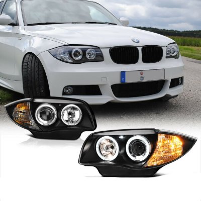 BMW 128i 2008-2013 E82 E88 Black Dual Halo Projector Headlights