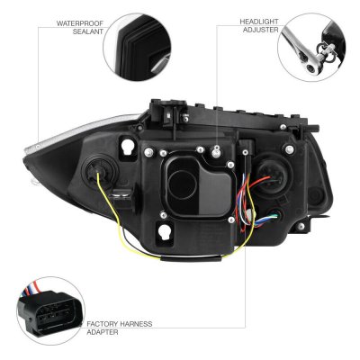 BMW 128i 2008-2013 E82 E88 Black Dual Halo Projector Headlights