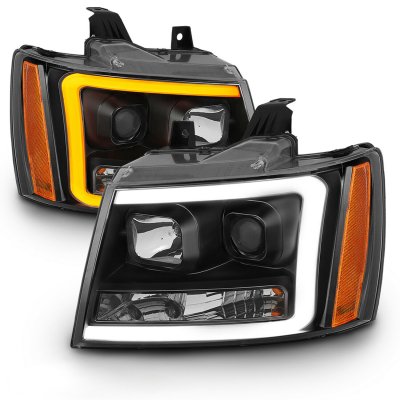 Chevy Suburban 2007-2014 Black DRL Projector Headlights LED DRL Dynamic Signal