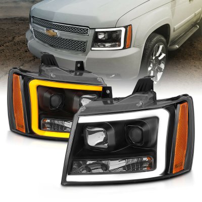 Chevy Suburban 2007-2014 Black DRL Projector Headlights LED DRL Dynamic Signal