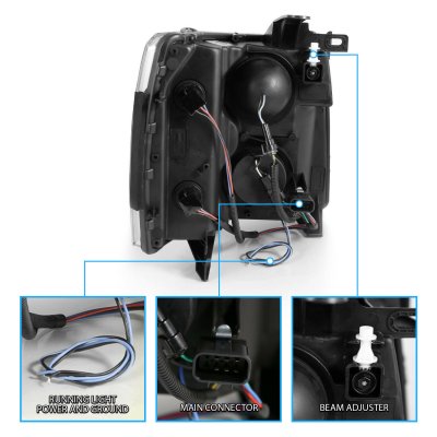 Chevy Silverado 2007-2013 Black Projector Headlights Halo LED