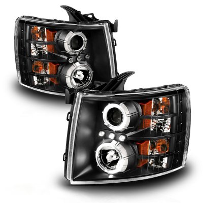 Chevy Silverado 2007-2013 Black Projector Headlights Halo LED