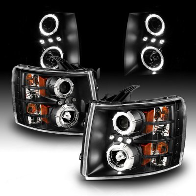 Chevy Silverado 2007-2013 Black Projector Headlights Halo LED