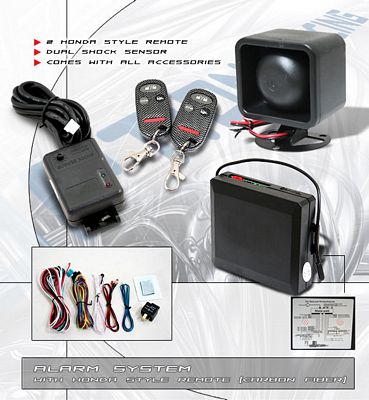 Car Alarm System with Carbon Fiber Honda Style Remotes