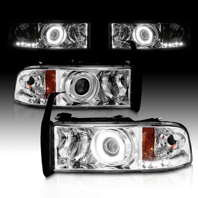 Dodge Ram 2500 1994-2001 Clear Projector Headlights Halo and LED
