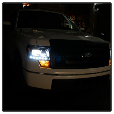 Ford F150 2009-2014 Smoked Halo Projector Headlights LED DRL