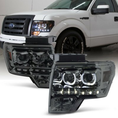 Ford F150 2009-2014 Smoked Halo Projector Headlights LED DRL