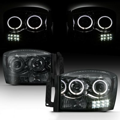Dodge Ram 2006-2008 Smoked Halo Projector Headlights LED