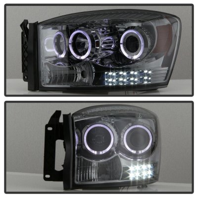 Dodge Ram 2006-2008 Smoked Halo Projector Headlights LED