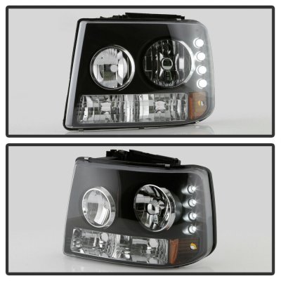 Chevy Silverado 1999-2002 Black Headlights and Bumper Lights Conversion with LED