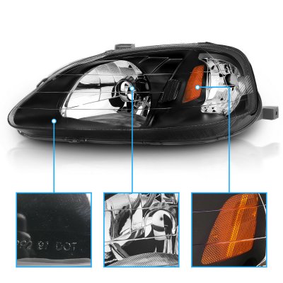 Honda Civic 1999-2000 Black Euro Headlights