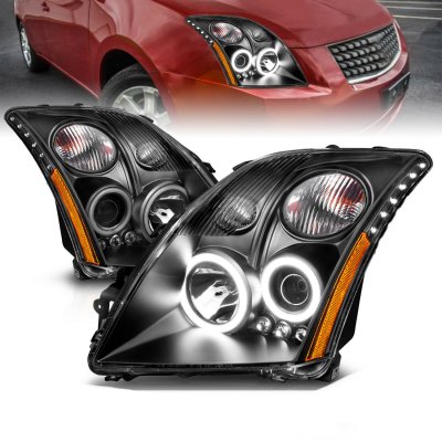 Nissan Sentra 2007-2009 Black Projector Headlights Halo LED
