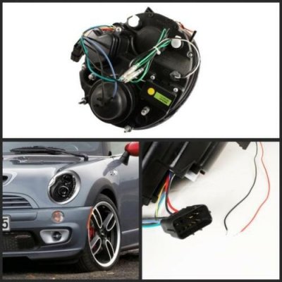 Mini Cooper 2007-2008 Black Halo Projector Headlights with LED Daytime Running Lights