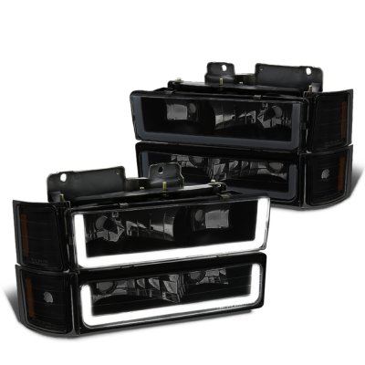 GMC Sierra 2500 1994-1998 Black Smoked LED DRL Headlights Bumper Lights