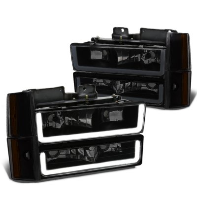 Chevy Suburban 1992-1993 Black Smoked LED DRL Headlights Bumper Lights