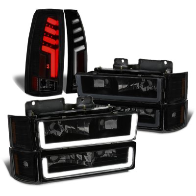 1994 Chevy Blazer Full Size Black Smoked DRL Headlights Set Custom Tube LED Tail Lights
