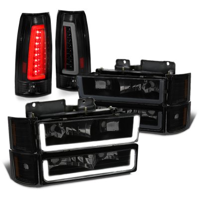 Chevy Silverado 1994-1998 Black Smoked LED DRL Headlights Tail Lights
