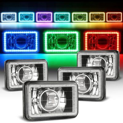 Chevy Suburban 1981-1988 Color LED Halo Black Sealed Beam Projector Headlight Conversion High Low Beams