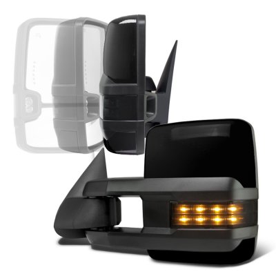 GMC Sierra 2003-2006 Glossy Black Power Folding Towing Mirrors Smoked LED Lights