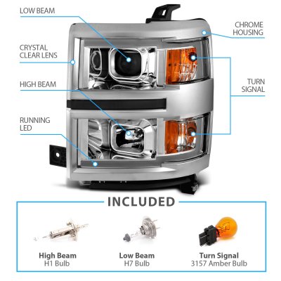 Chevy Silverado 1500 2014-2015 LED DRL Projector Headlights