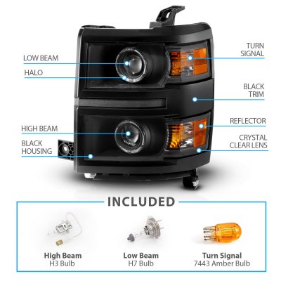Chevy Silverado 1500 2014-2015 Black Halo Projector Headlights