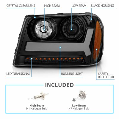 Chevy TrailBlazer LT 2006-2009 Black LED DRL Projector Headlights