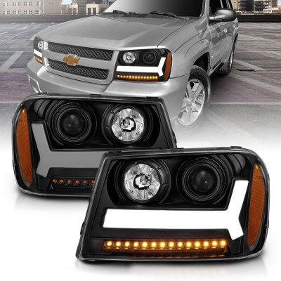 Chevy TrailBlazer LT 2006-2009 Black LED DRL Projector Headlights