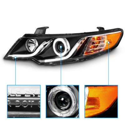 Kia Forte 2010-2013 Black Projector Headlights LED Halo DRL
