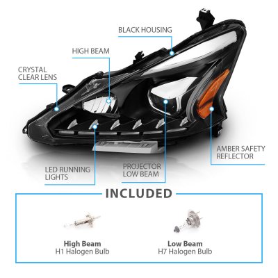 Nissan Altima Sedan 2013-2015 Black Projector Headlights LED DRL