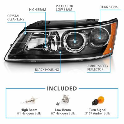 Hyundai Sonata 2006-2008 Black Projector Headlights