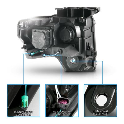 Ford F150 2009-2014 Black Projector Headlights LED DRL A4