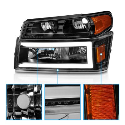thumbnail image 2 of Team-Alpha Black/Clear Dual LED U-Bar Headlights + Signal For Chevy Colorado 2004-2012 2 of 6