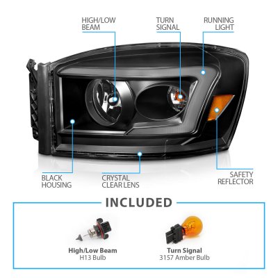 Dodge Ram 3500 2006-2009 Black Headlights DRL